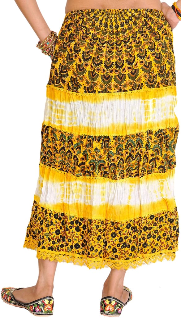 Daffodil Batik-Dyed Midi Skirt with Printed Flowers view 2