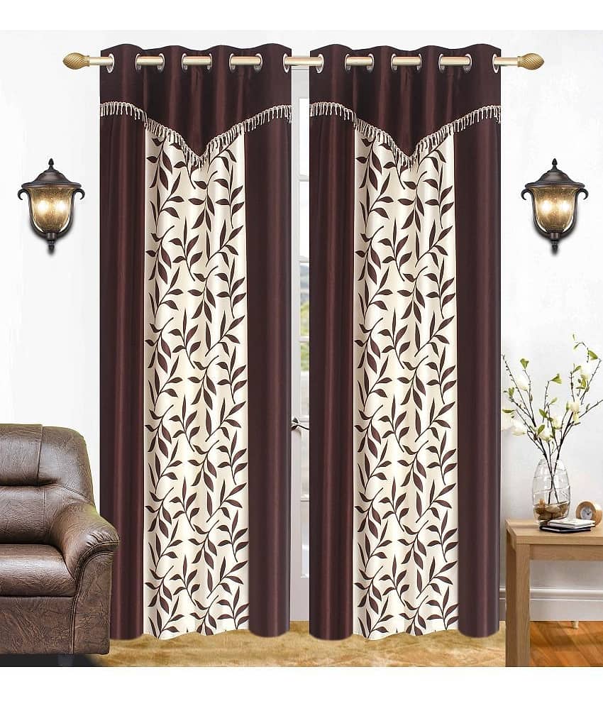 Stella Creations Set of 2 Long Door Eyelet Curtains Printed Brown