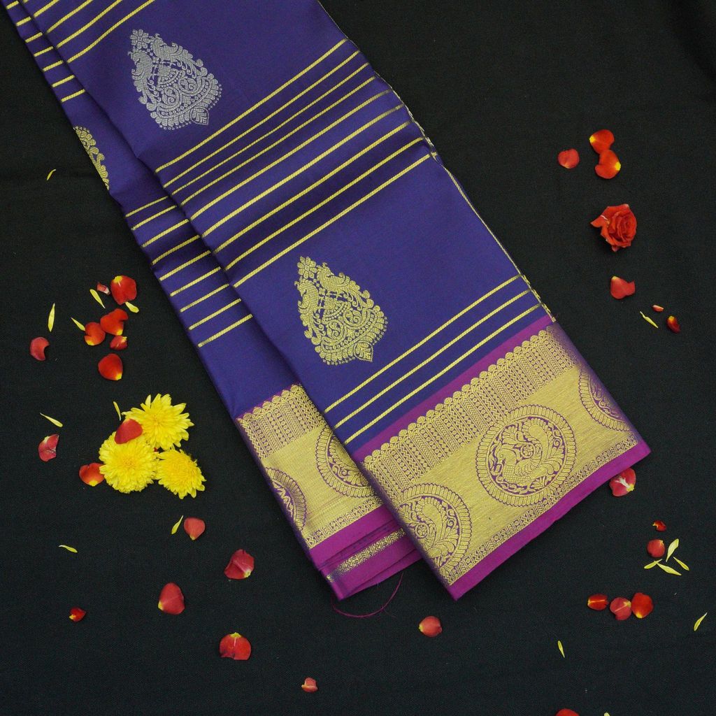 Persian Blue Kanjivaram Silk Saree in Classy Gold and Silver Butta view 2
