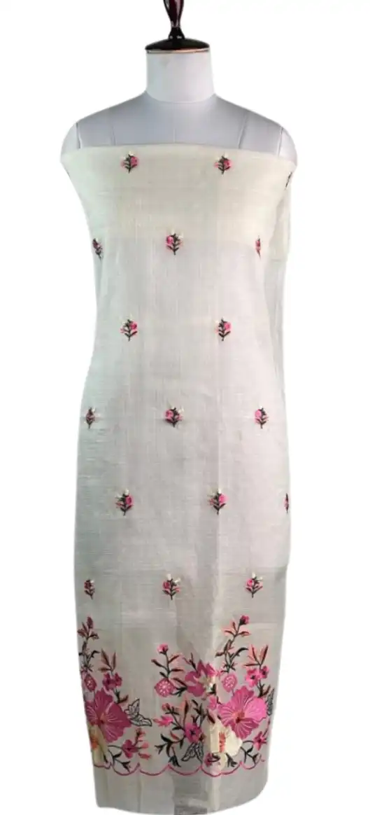 Kota Doria Dress Material Fuchsia Pink Floral Buti view 2