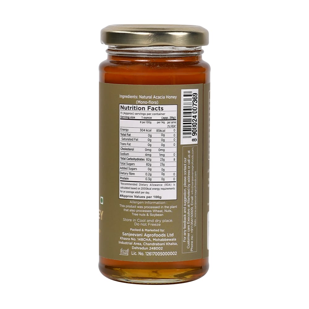 Sanjeevani Organics 100% Natural Acacia Honey 300g | Unpasteurized, Rich Flavor Multi-Floral Honey | No Preservatives, Glass Bottle view 2