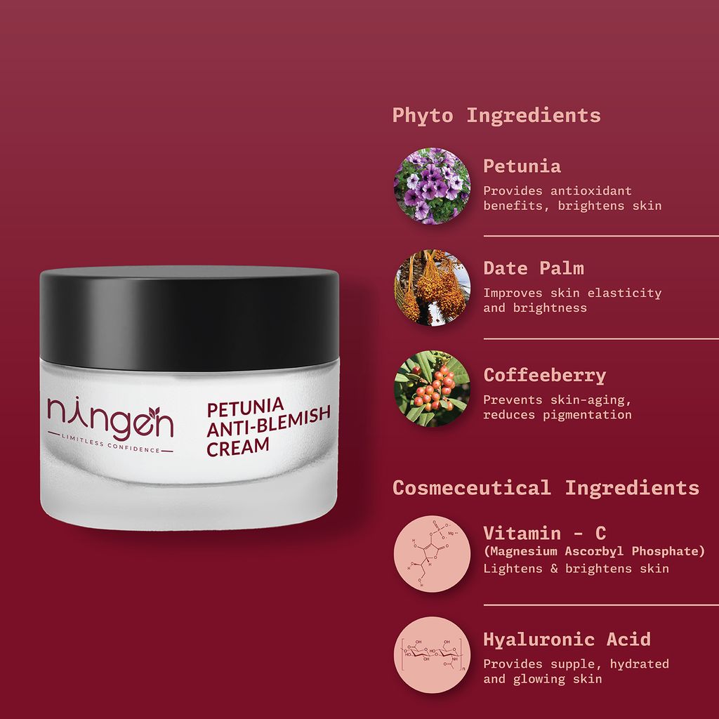 Ningen Petunia Anti-Blemish Radiance Cream I Enriched with Date Palm, Coffeeberry & Pomegranate Extracts I Dermatologically Tested, Paraben Free I Treats wrinkles, blemishes and stretch marks I 100g view 2