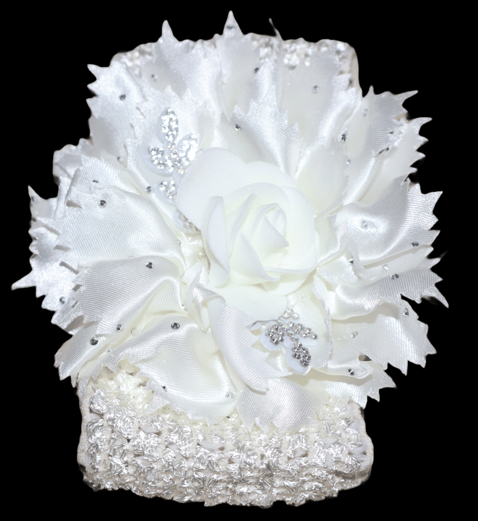 White Floral Baby Headband with Rhinestones view 2