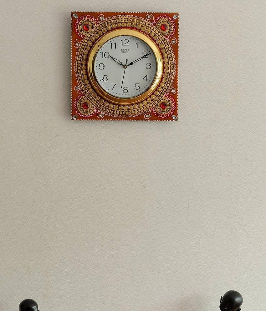 Ecraftindia Orange and Red Wooden Wall Clock view 2