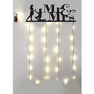 Khush Its Amazing Home Decor Wood Mr And Mrs With LED Light Hanging Photo Display, DIY Picture Photo Frame Collage Set Includes Multi colour Clips view 2