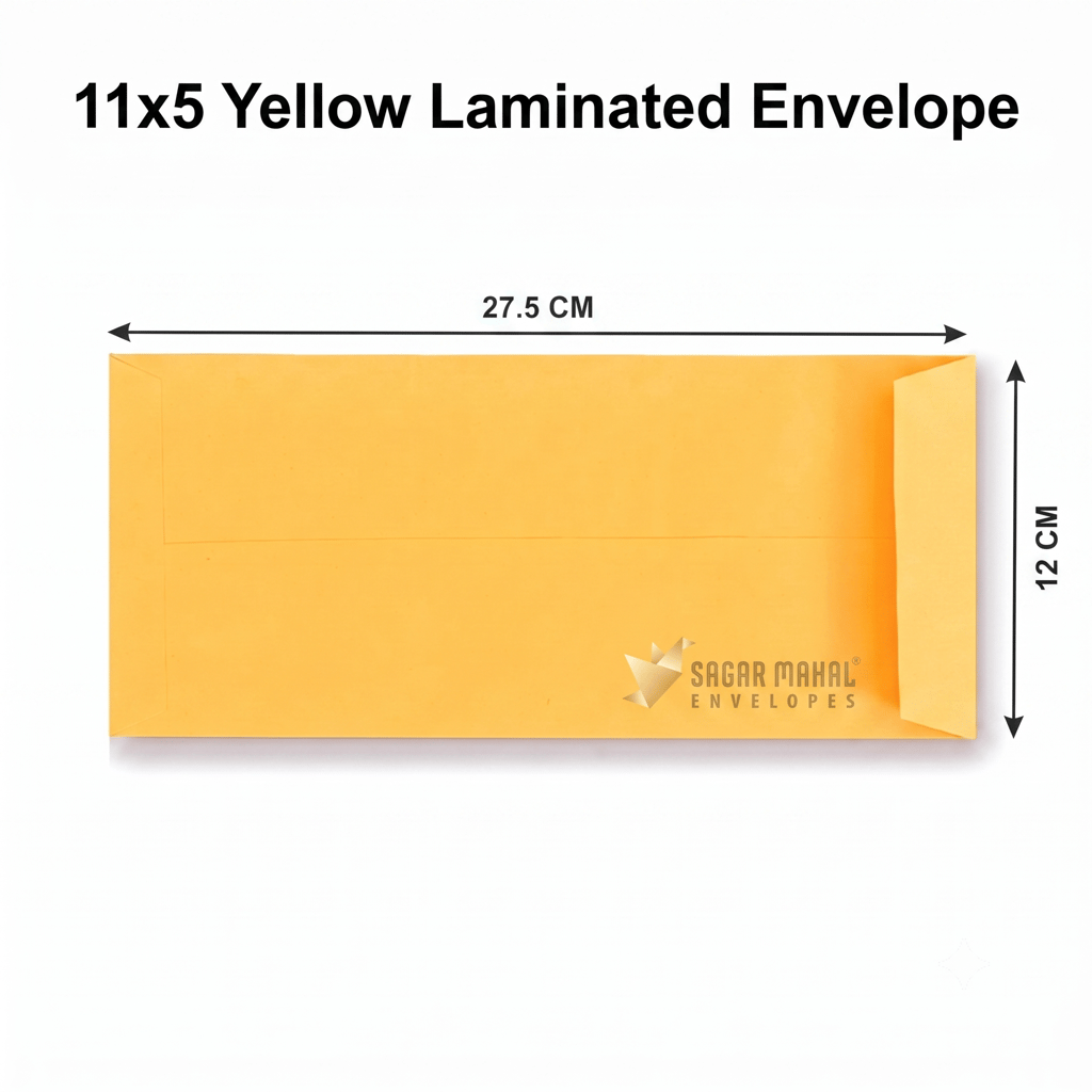 Yellow Laminated Cheque Envelope 11 x 5 Inch | 90 GSM paper | Poly Laminated Waterproof Document Mailing Envelope | Office, Bank & Business Paper Cover | Pack of 250 pcs view 2