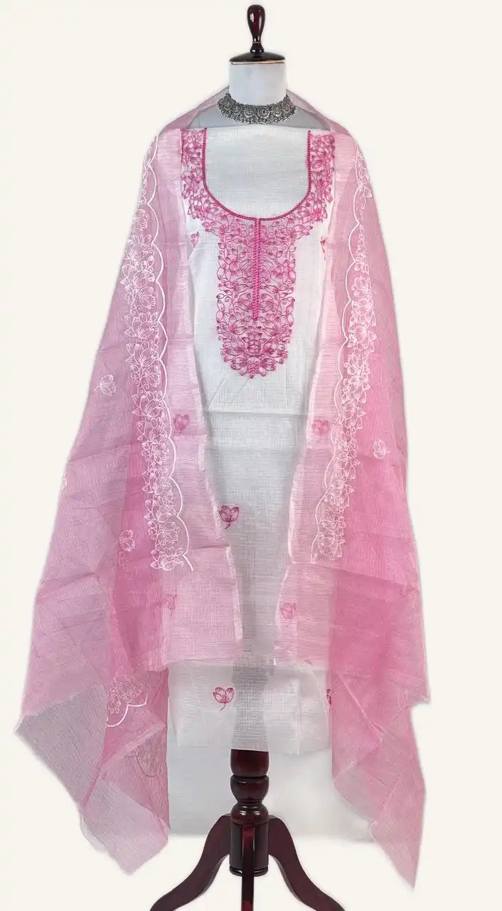 Kota Doria Dress Material Magenta Pink Floral Yoke view 2