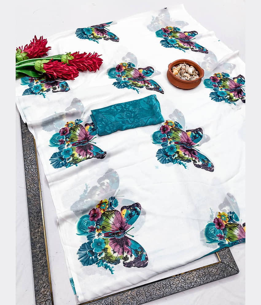 ANAND SAREES Georgette Printed Regular Saree With Unstitched Blouse Piece ( Blue ) view 2