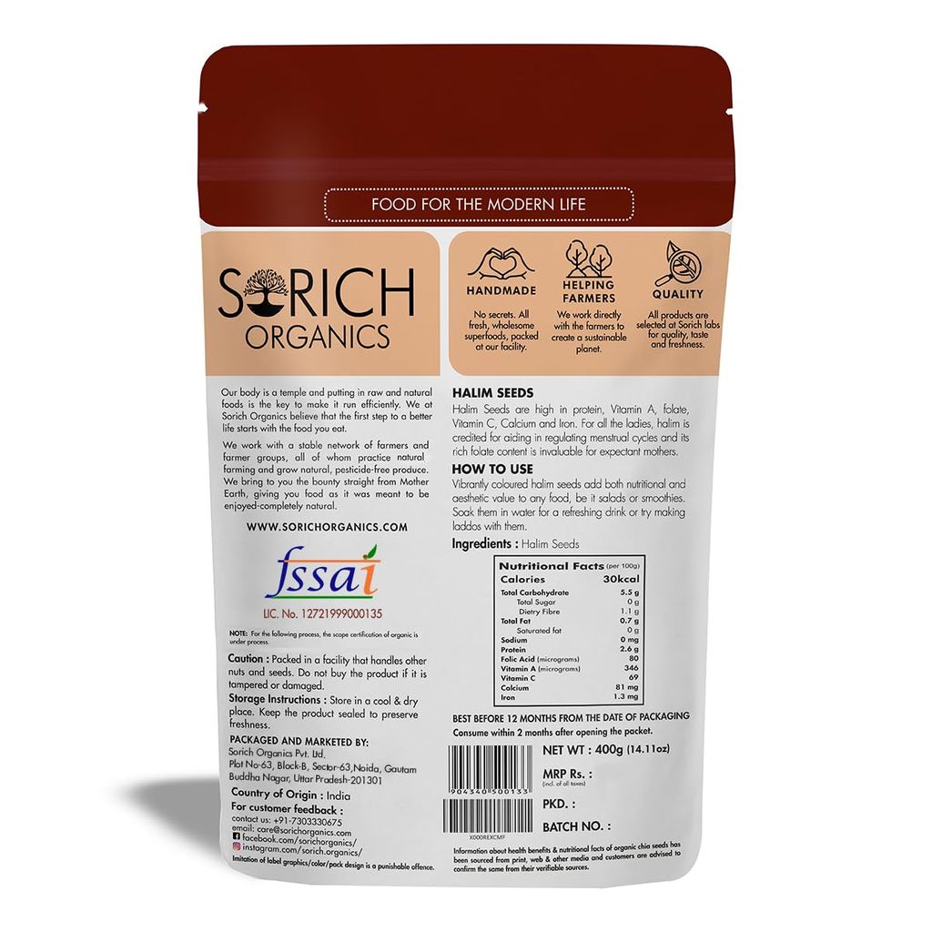 Sorich Halim Seeds 400g - Non GMO Aliv Seeds | High in Fibre and Omega -3 | Garden Cress Seeds for Eating, Immunity Booster Superfood view 2