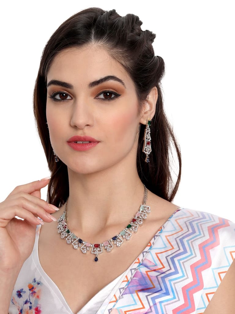 Cardinal Silver Color Polish Multicolor Stone Necklace Set view 2