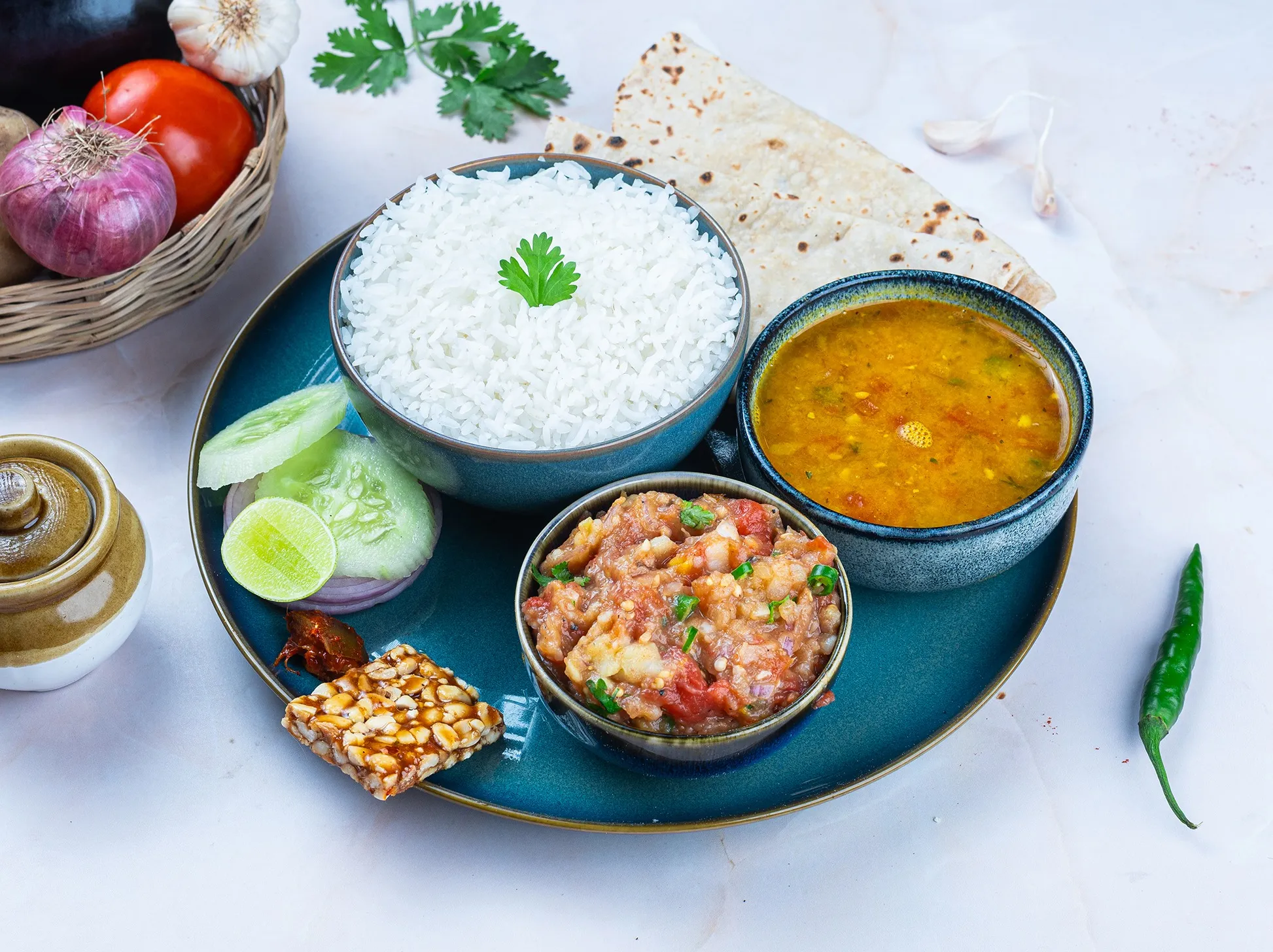 Aloo Baingan Chokha Meal