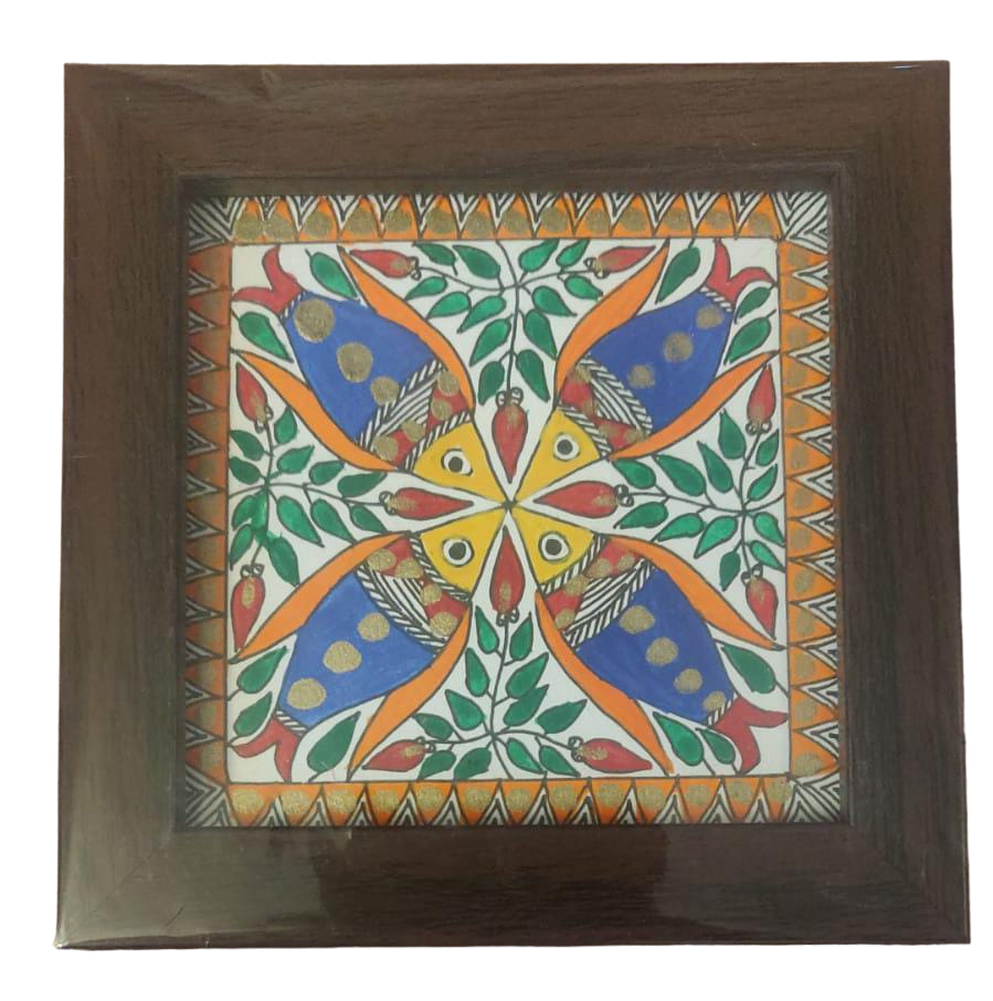 Handcrafted Madhvani Painting Coasters - Elegant Natural Design for Home & Entertaining view 2