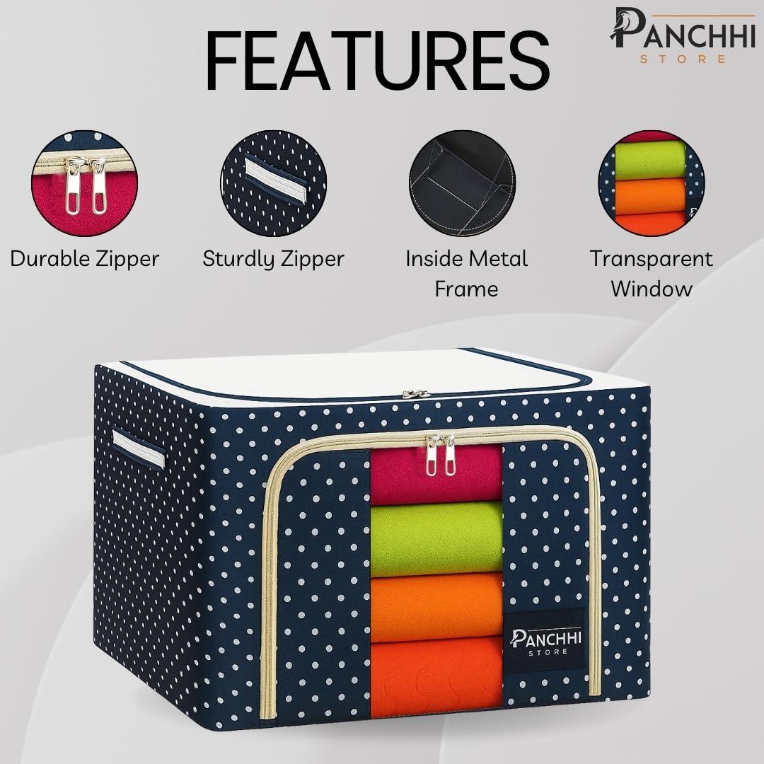 Panchhi Store Storage Box and Organiser 66 Liter Wardrobe Organizer for Storage Foldable Steel Frame Storage organiser with Zipper with Clear Window & Handles Storage Bags for Clothes Large Pack of view 2