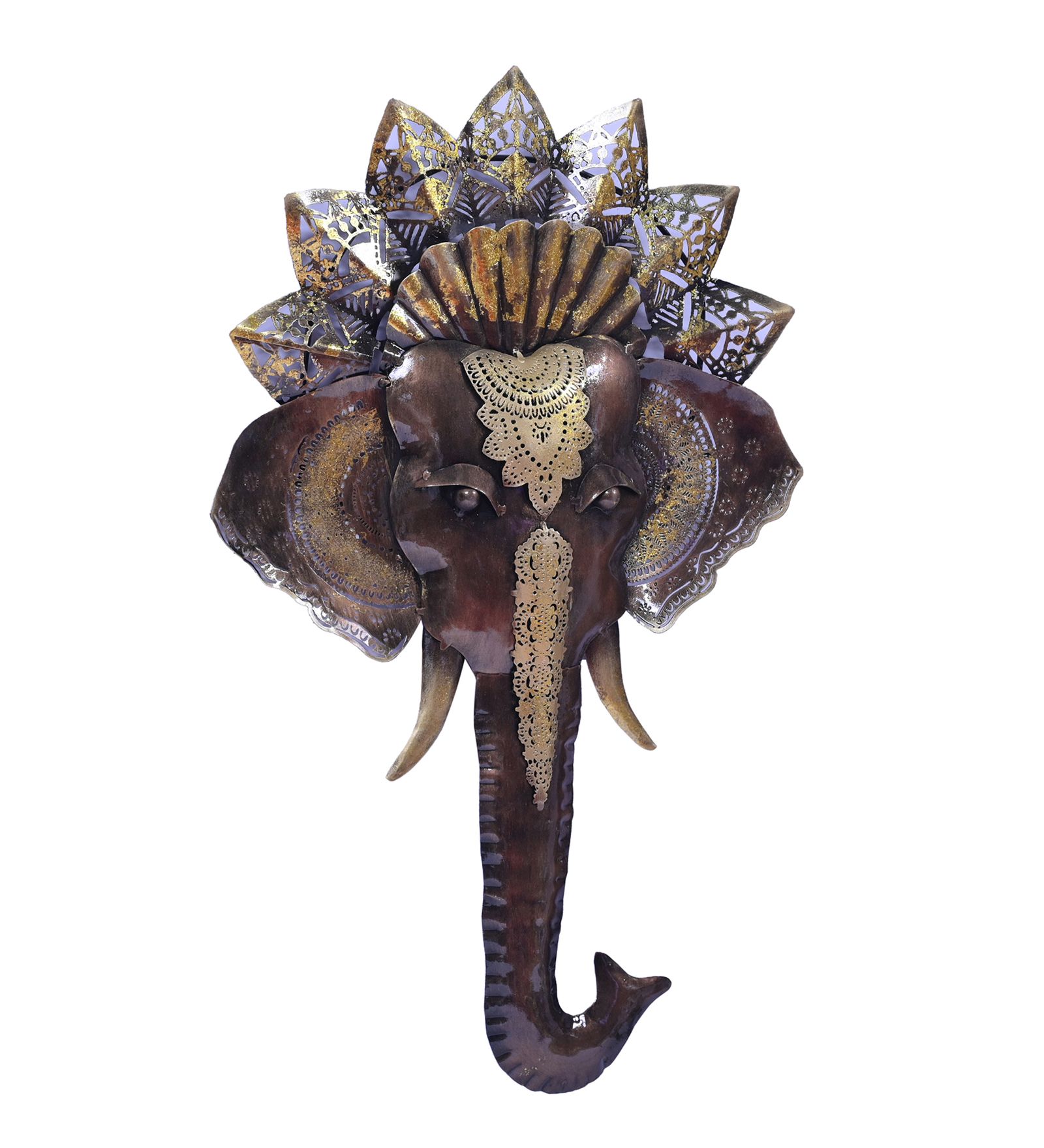 Indraj Premium Craft Antique Finish Metal Elephant Face With LED Lights Wall Art Decor for Living Room, Bedroom, Dining Room or Office | Ganesha Face for Pooja Room | Home Wall Decoration 25 In Height view 2