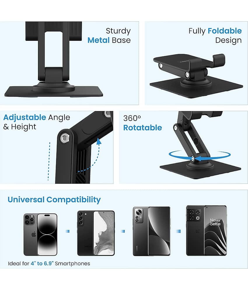 Elv Foldable Mobile Holder for Smartphones and Tablets ( Black ) view 2