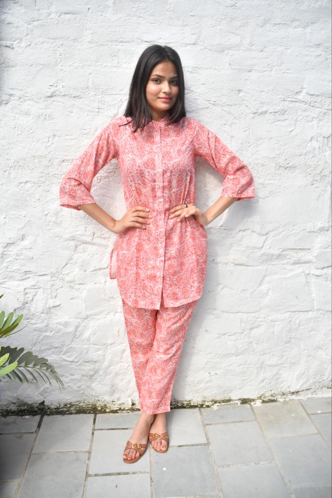 Pretty Peach Floral Co-ord Set : Blossom into Beauty view 2