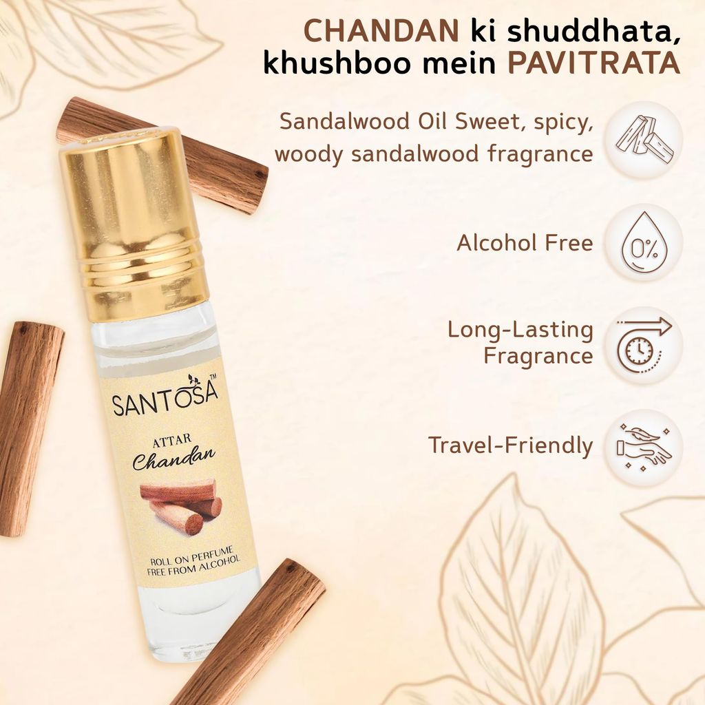 Santosa Chandan (Sandalwood) & Shyam Masti Attar Roll-On Perfume | 6ml Each | Alcohol-Free Itra/Ittar for Men & Women | Long-Lasting Traditional Scent for Daily Use & Pooja view 2