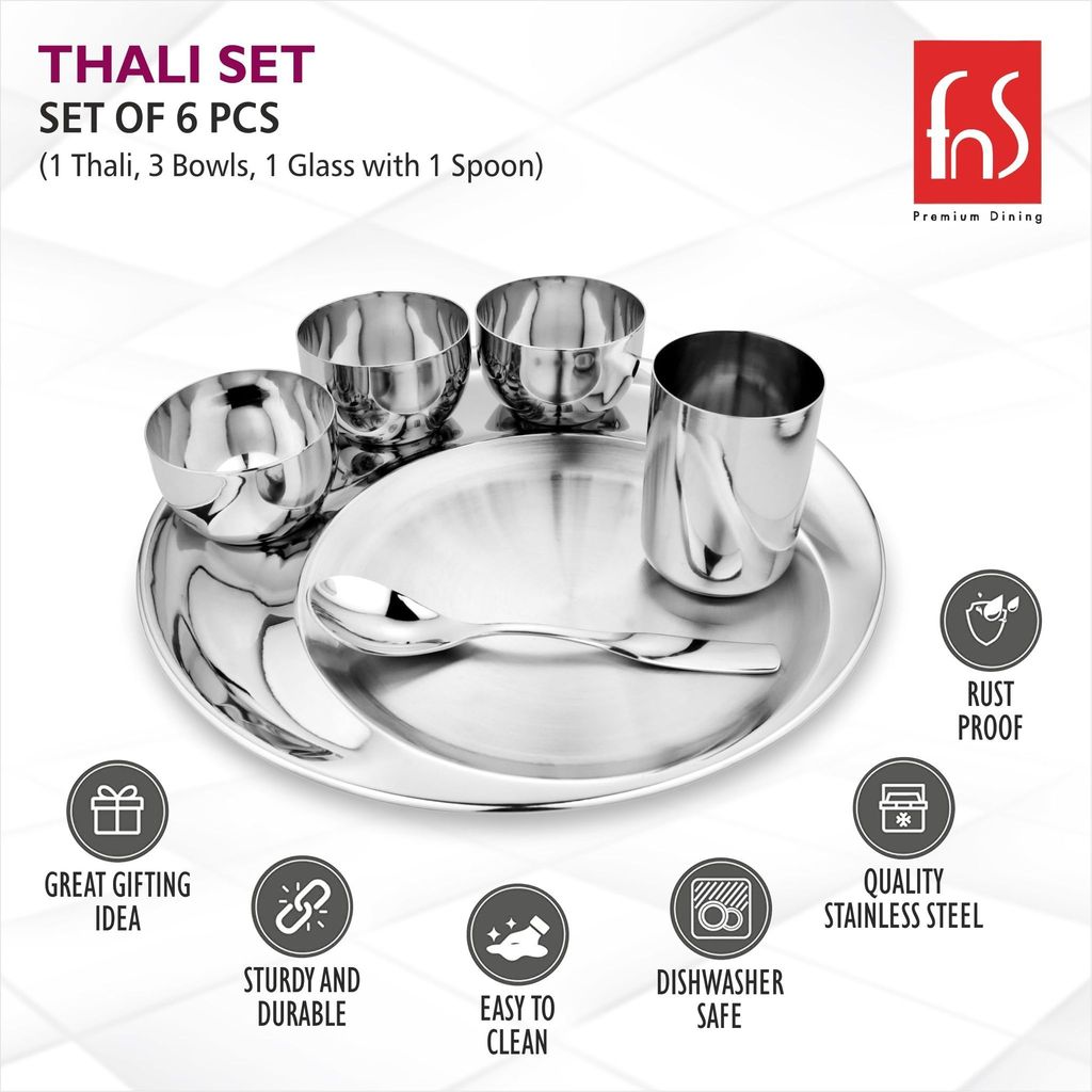 FnS International Pvt Ltd Premium Stainless Steel Pooja Thali Set - 5 Pc Set (Silver) view 2