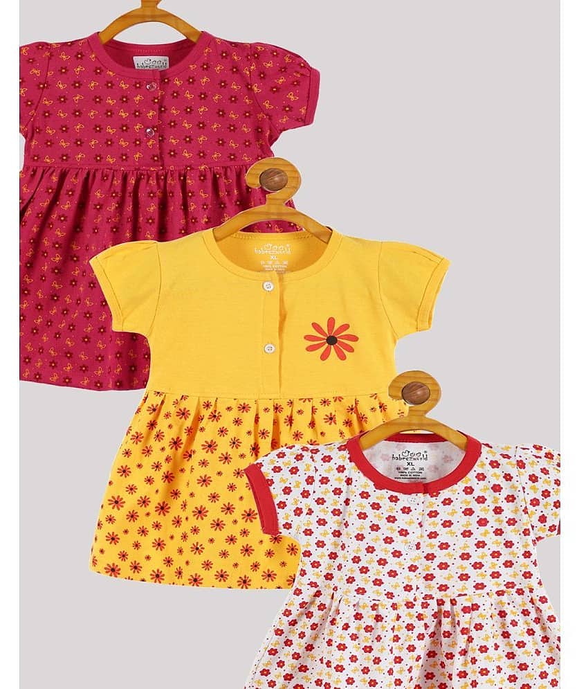 Babeezworld Pack of 3 Baby Girls Cotton Frock ( Multi ) view 2
