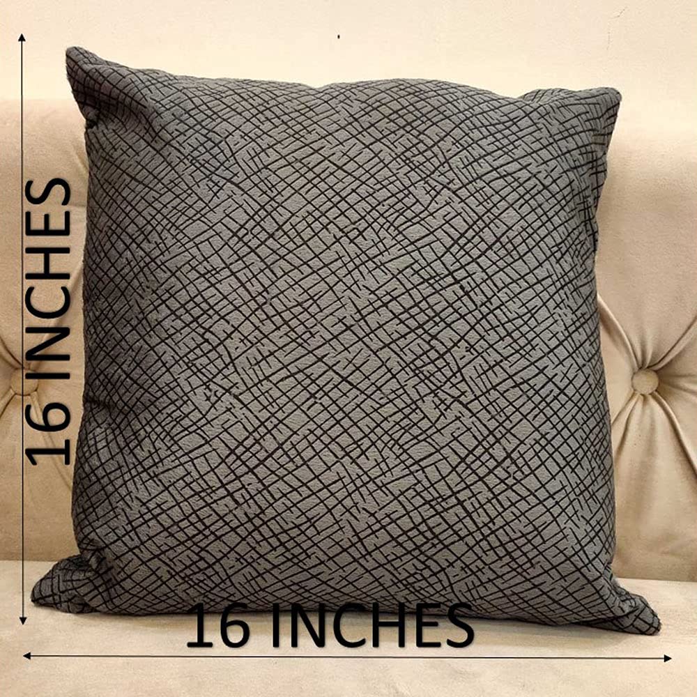 GOODVIBES Grey Damask/Self Design/Woven Geometric Zipper Square Combo Cushion Covers (16x16 inch or 40 x 40 cm) Set of 5 view 2