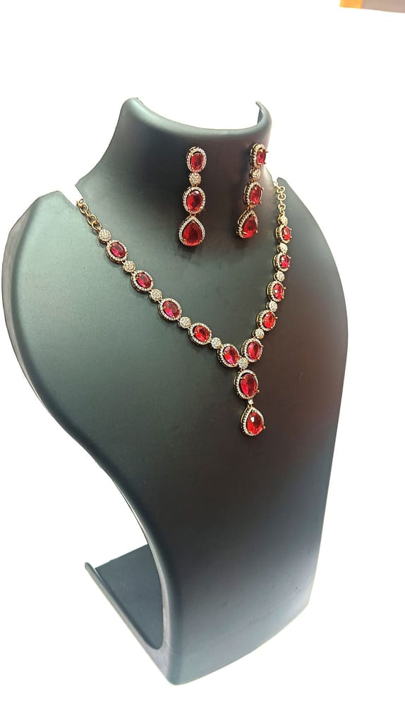 Ruby and Diamond Necklace Set in Gold Model view 2