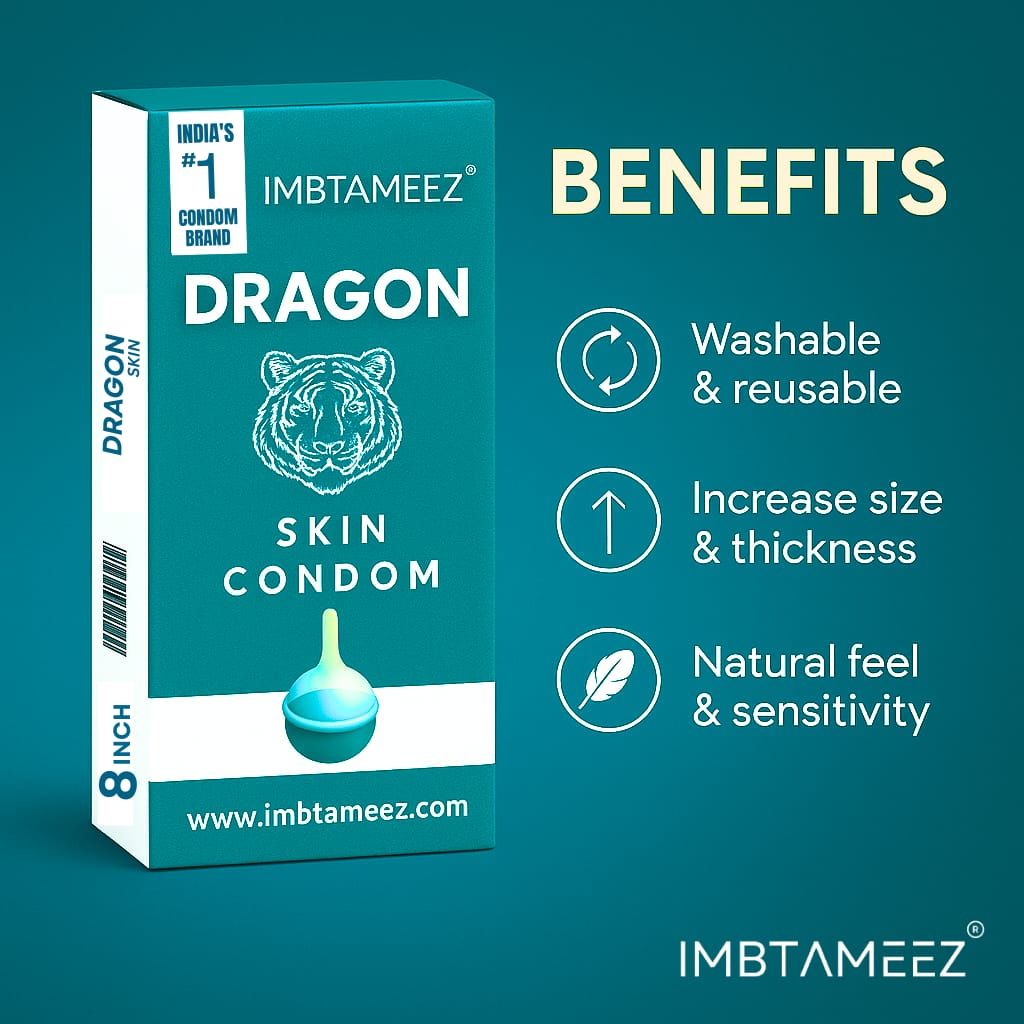 Imbtameez Dragon Silicone Condom Royal Edition | 8 Inch Reusable Dragon Skin Condom | Latex-Free, Washable Sleeve for Men view 2