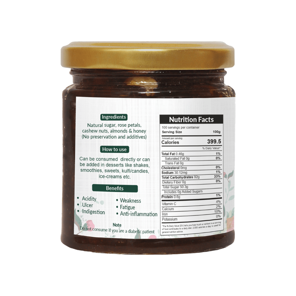 Dry Fruit Gulkand | Natural & Sun-Dried | Nature’s Coolant | Chaitri Roses & Dry Fruits | Dry - Fruit Jam | Organic & Sun - Cooked Damask Rose Preserve | 250gm view 2