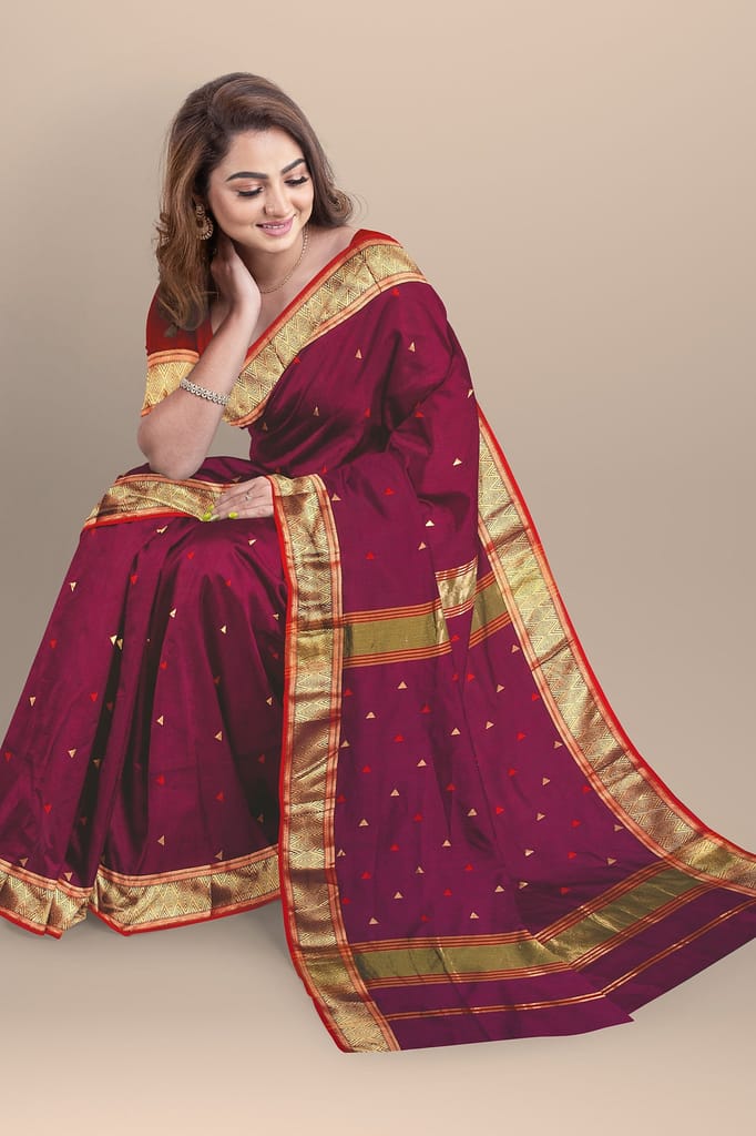 Purple Buti Design Handwoven Maheshwari Silk Saree SKU- BS10100 view 2