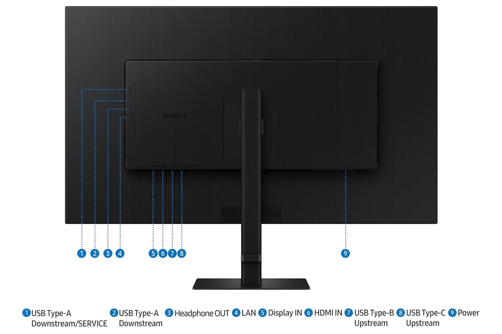 Samsung 37 Inch 4K ViewFinity S8 Monitor | UHD 3840 x 2160 |1.07 Billion Colors| 5ms|Ports-USB-C/HDMI/DP/Headphone/LAN | HDR10 | Easy Setup Stand | Ergonomic Design| LS37D800UAWXXL | Black view 2