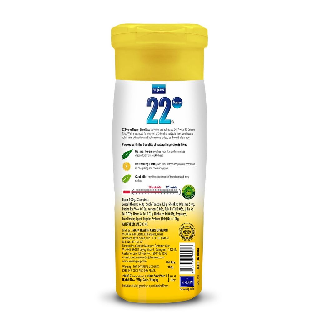 VI-JOHN 22 Degree Cooling Ayurvedic Talc Beat The Heat(Neem+Lime) 100g (Pack of 12) view 2