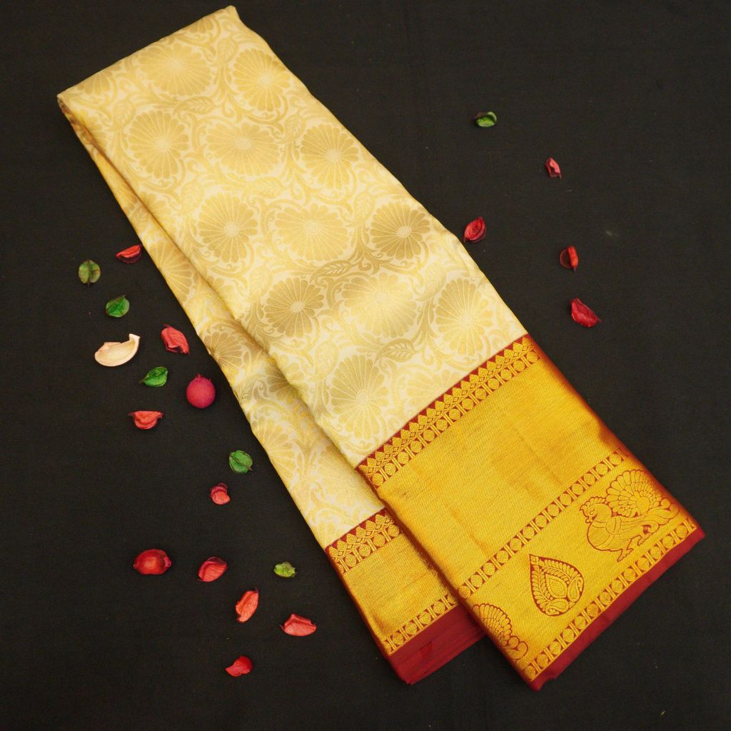 Exclusive Half White Bridal Kanjivaram Silk Saree with Maroon Border view 2