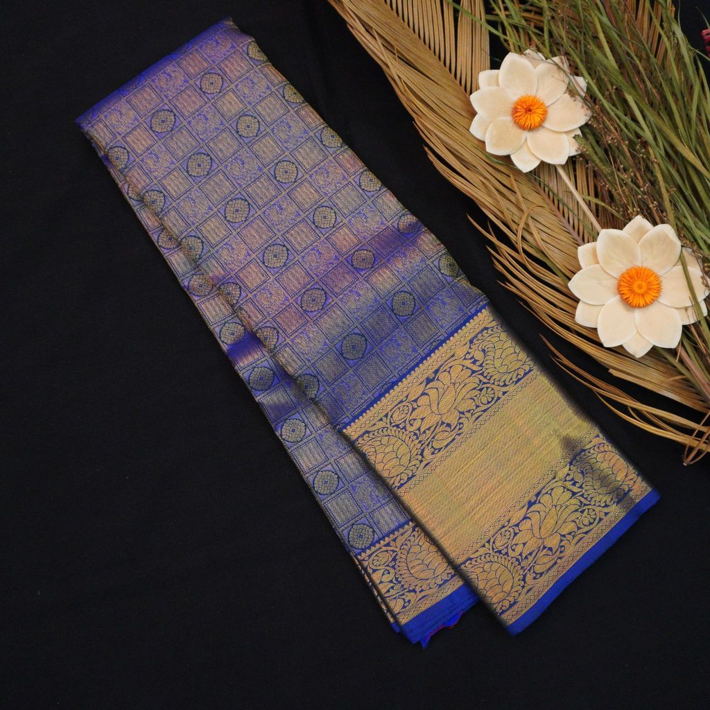 Blue Kanchipuram Silk Bridal Saree with Gold Zari & Jacquard Grace view 2