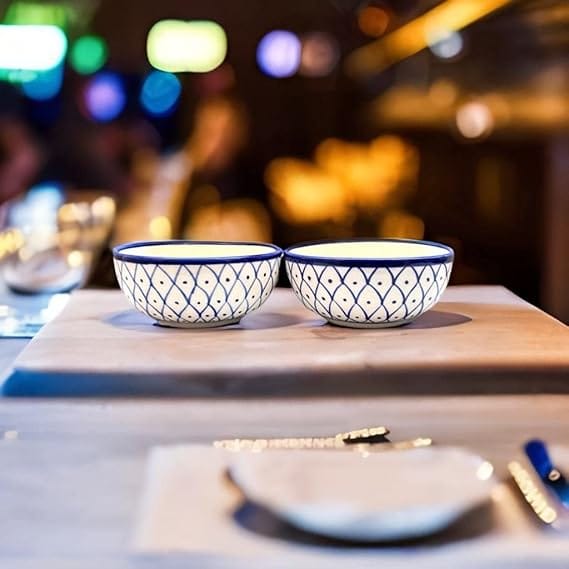STOREPEDIA Handcrafted Blue Chakra Ceramic Bowl, Serving Mixing Bowls Set for Vegetable Dessert Snack Fruits, Microwave Dishwasher Safe Bowl Set for Home Hotel Kitchen, Set of 2 250 ml view 2