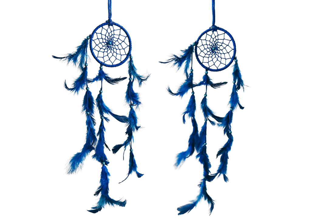 Blue Colour feathers - Dream Catcher Traditional Indian Dreamcatchers Wall Art For Bedrooms, Home Wall, Hanging Design. Size 4" (5 - Piece Set) view 2