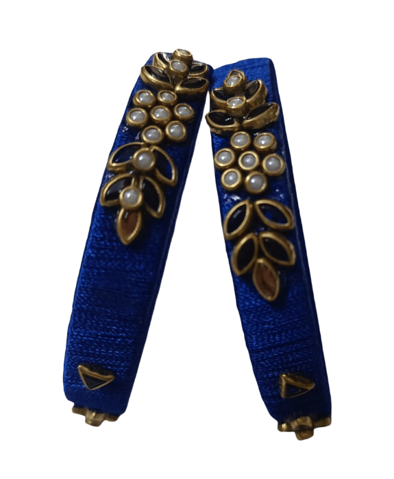 Royal Blue Silk Thread Bangles with Floral Embellishments view 2