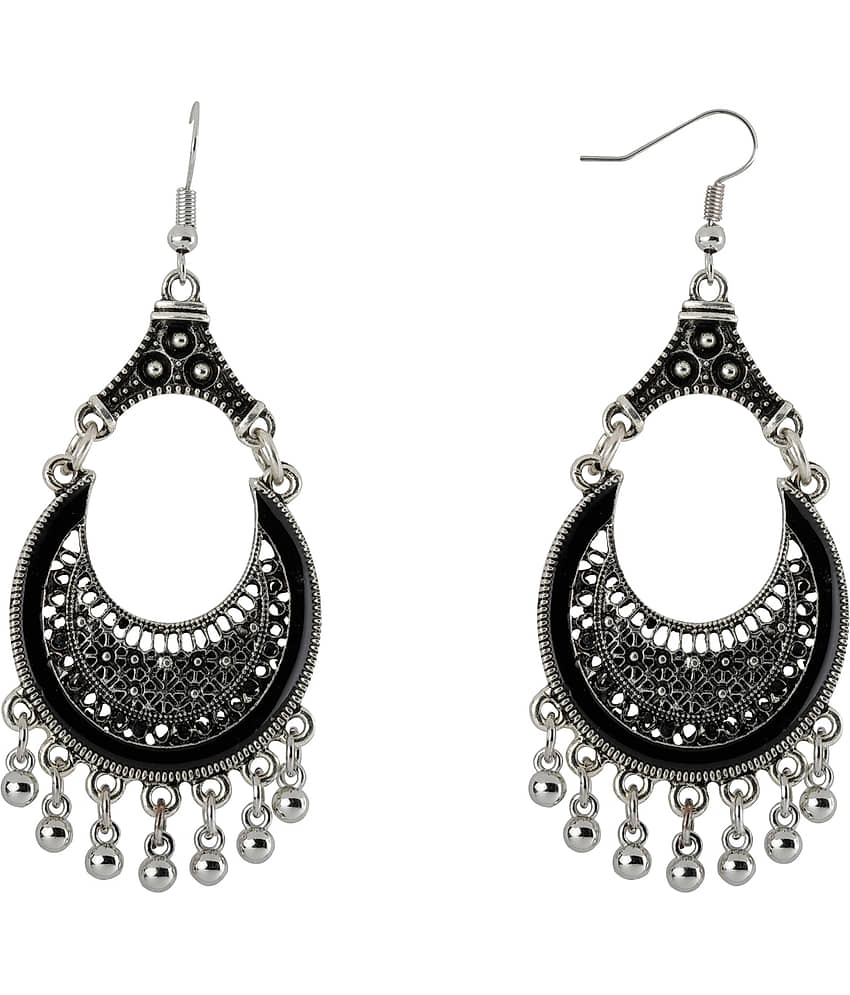 Silver Shine Stunning Black Fish Hook Earrings for Women view 2