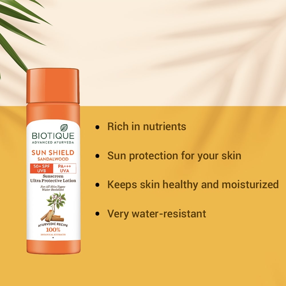 Biotique Sun Shield Sandalwood 50+SPF Sunscreen Lotion 50ml view 2