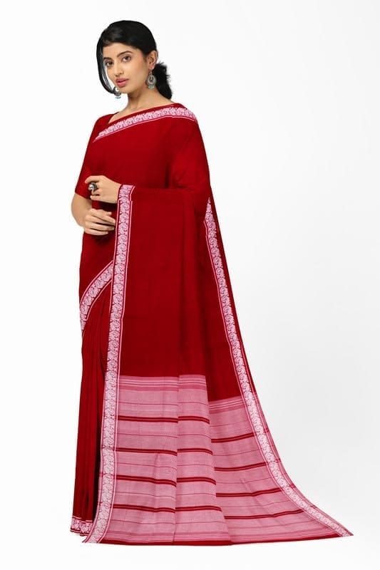 APCO Handloom (A Andhra Pradesh Govt Emporium)- Women's Traditional Pure Handloom Bandar/Polavaram Red Cotton Saree | PBS0082 view 2