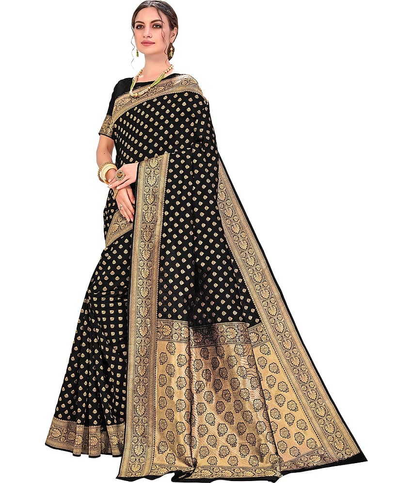 Sariya Jacquard Woven Saree With Unstitched Blouse Piece ( Black ) view 2