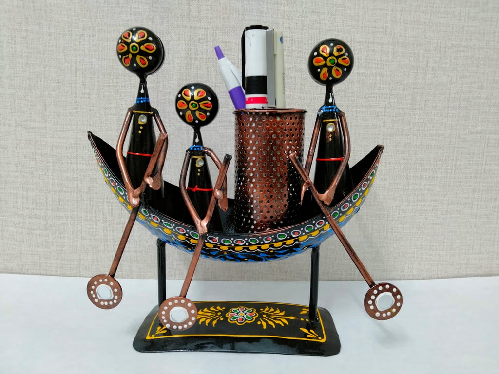Handmade Table decor Boat Shape 3 Man Handcrafted Pen Stand view 2