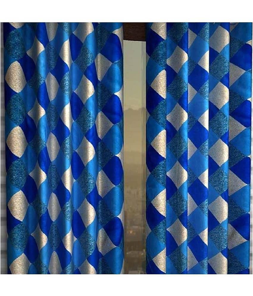 Phyto Home Floral Semi-Transparent Eyelet Window Curtain 5 ft Pack of 2 -Blue view 2