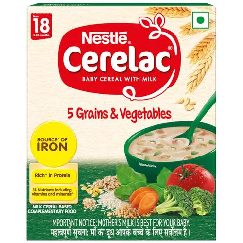 Nestle Cerelac 5 Grains & Vegetables Baby Cereal With Milk From 18 To 24 Months 300 Gms