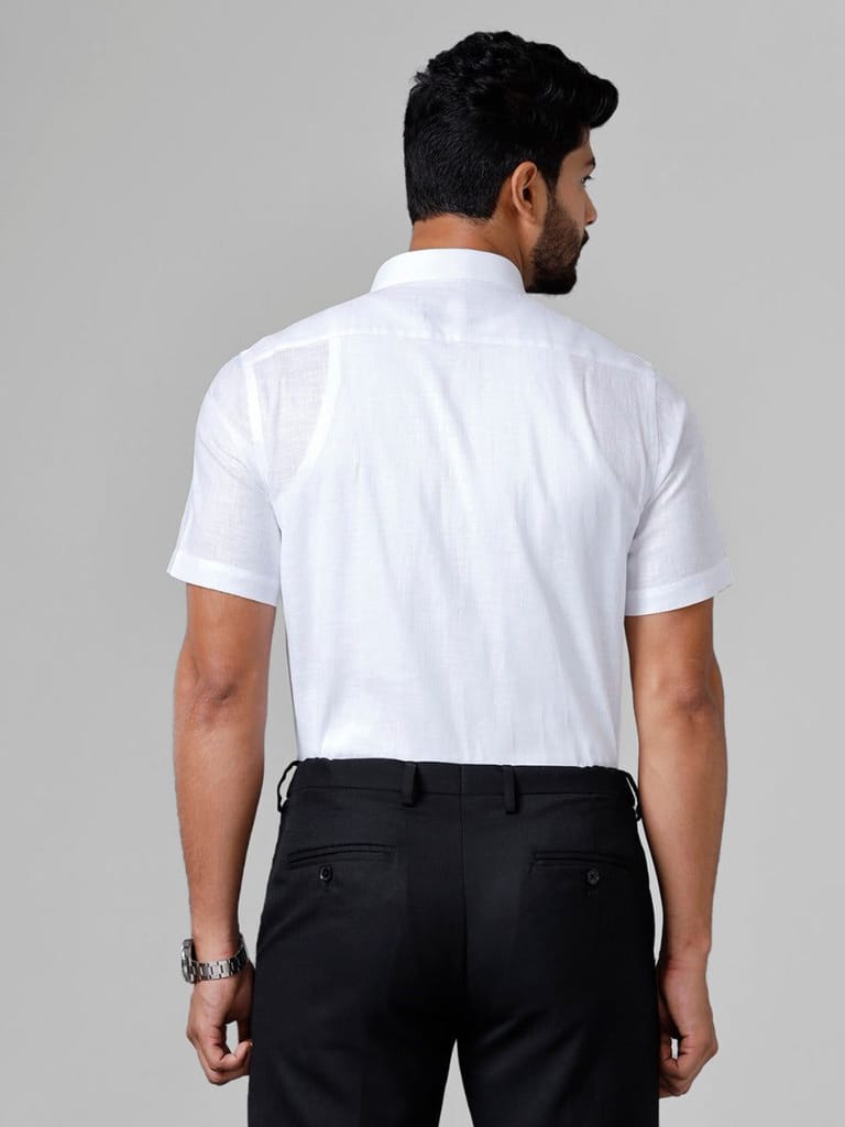 Mens Cotton Linen White Shirt Half Sleeves view 2
