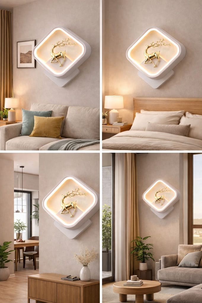 SPARKWORLD Decorative LED Dancing Deer Square Wall Light Warm White | Artistic Acrylic Panel | Modern Home Decor Light | Pack of 1 | Size: 19X4.5 cm | Colour: Square Reindeer (White) view 2