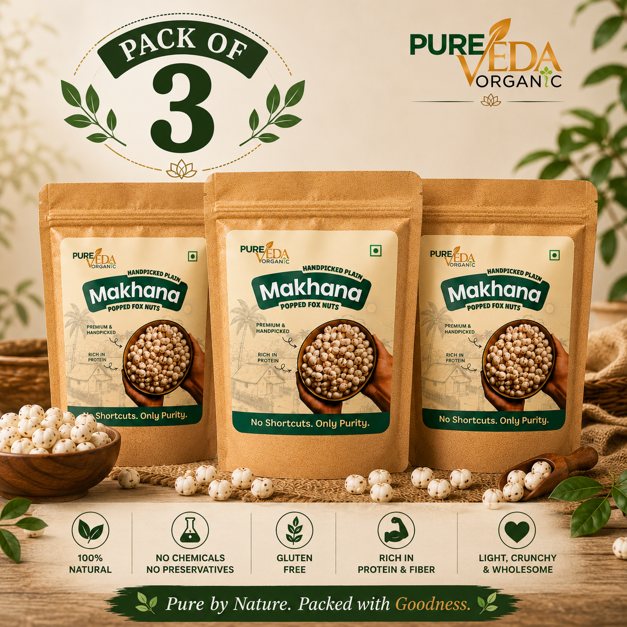 Pure Veda Organic Plain Makhana Pack of 3 (100g Each) view 2