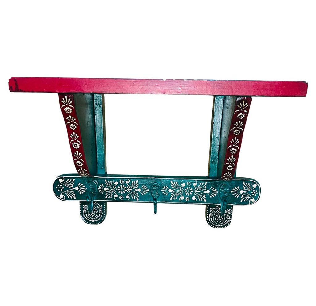 Wooden handpainted telephone stand with 3 hangers with vintage looks. view 2