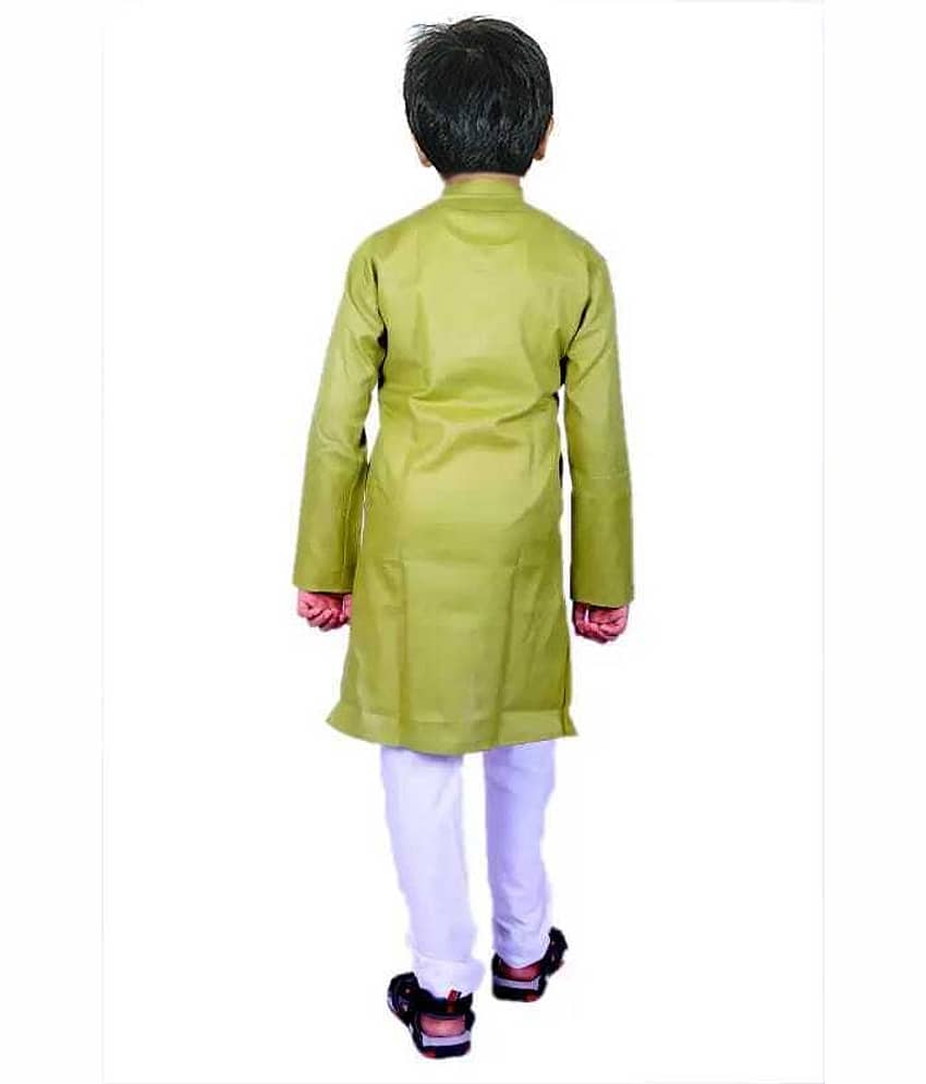hrr Boys Cotton Blend Light Green Kurta Pyjama Set ( Pack of 1 ) view 2