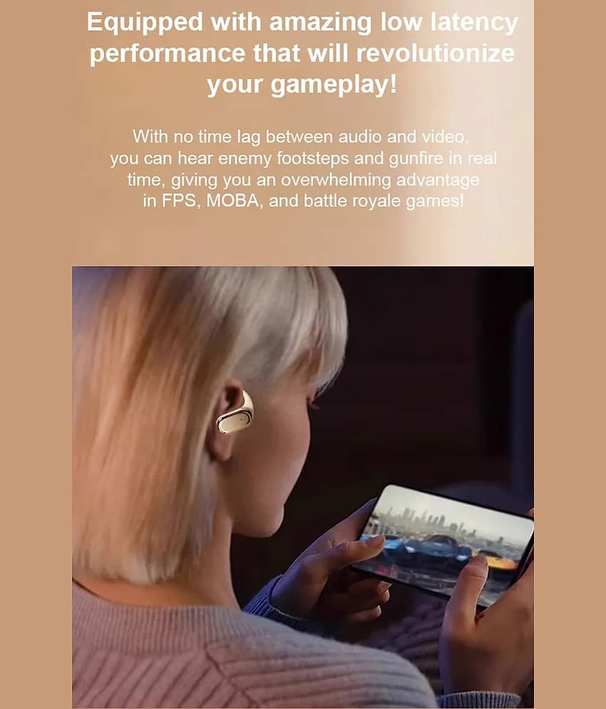 VEHOP D88 OWS Open Ear TWS Earbuds | 45 Hrs of Playtime | Bluetooth v5.4 with AI-ENC | Skin Friendly Ear Hook | Environmental Awareness | 45ms Low Latency Gaming | IPX5 Water & Sweat Resistant | view 2