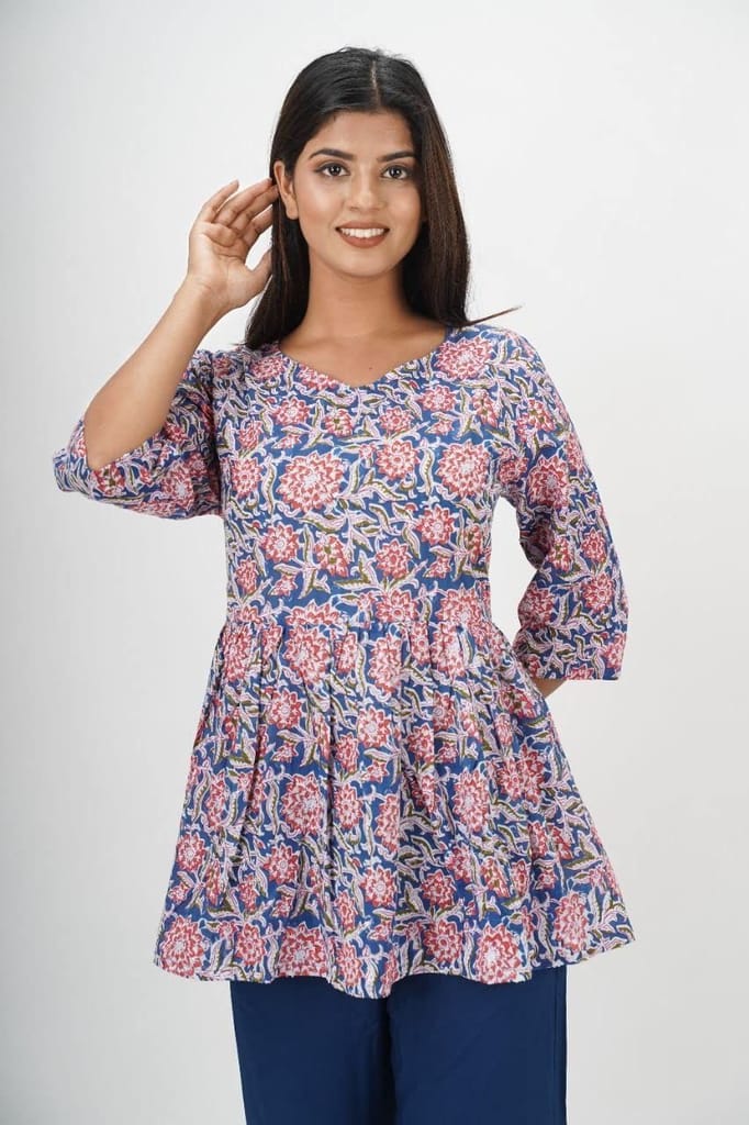 MANMAYEE Women's Cotton Floral Print Top | Latest Trendy Short Tunic Work Tops view 2