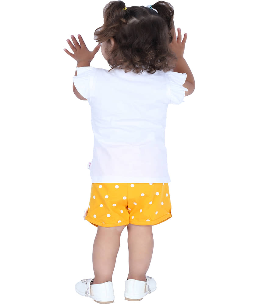 CATCUB Baby Girls 100% Cotton T Shirts & Shorts ( Yellow ) view 2